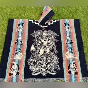 Anime inspired alpaca poncho, one size, unisex, adult size, made in Ecuador